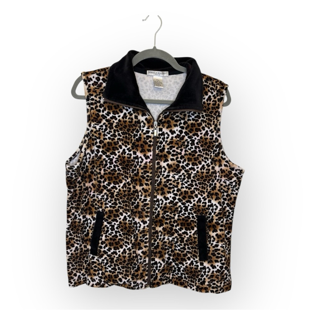 Rebecca Malone Leopard Print Zip Vest Fleece Lined Animal Print Petite XL